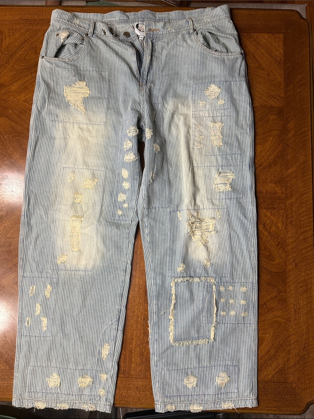 Jaded Gypsy Blue Railroad Stripe Distressed Jeans